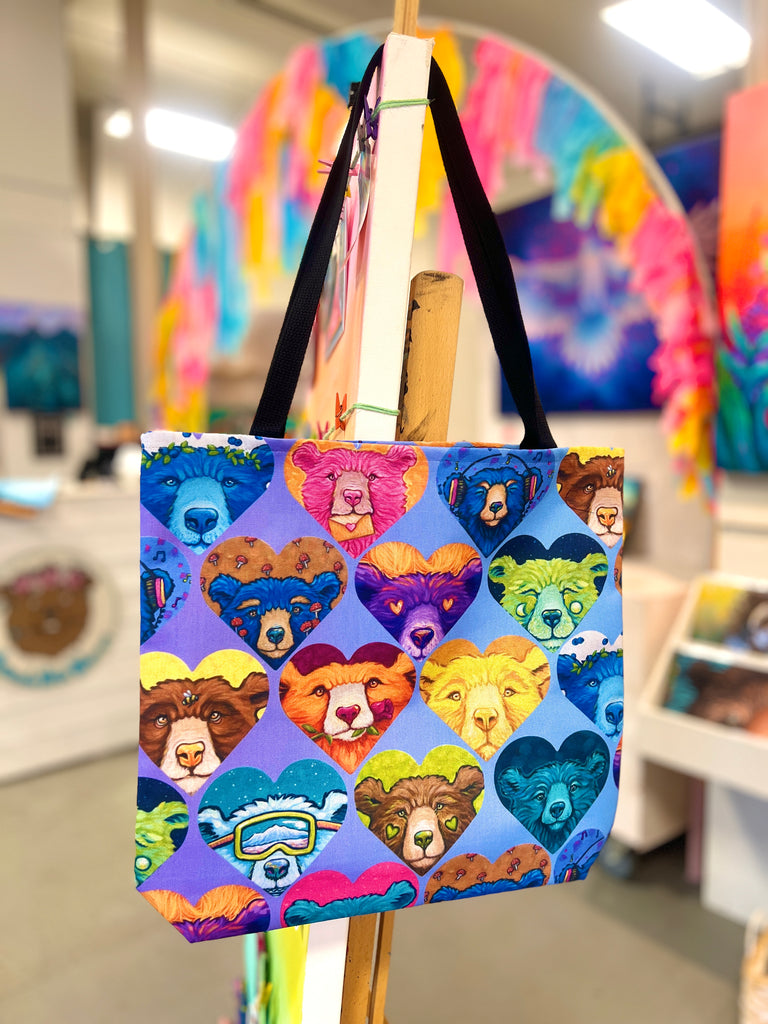 Tote Bag hanging on art easel in art gallery