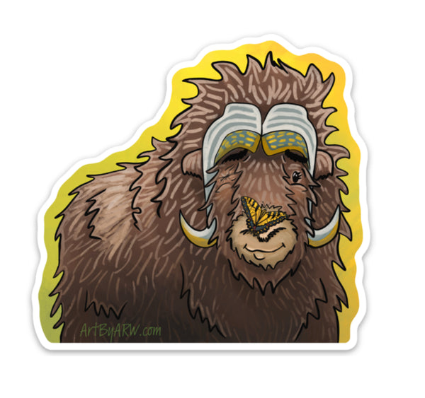 Elim the musk ox with his little friend the yellow butterfly sticker